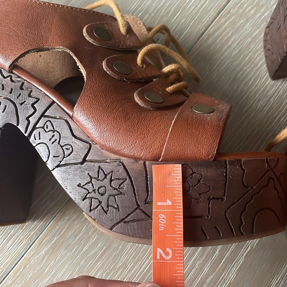 Free People Tan Leather Lace Front Platform Clog Sandals - Picture 7 of 9